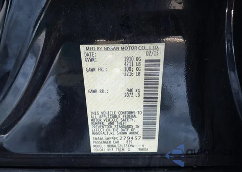 2015 Nissan Altima 2.5 Sv из США, поврежденный, VIN 1N4AL3AP4FC279457